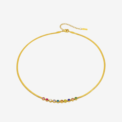 Gold necklace with colorful beads