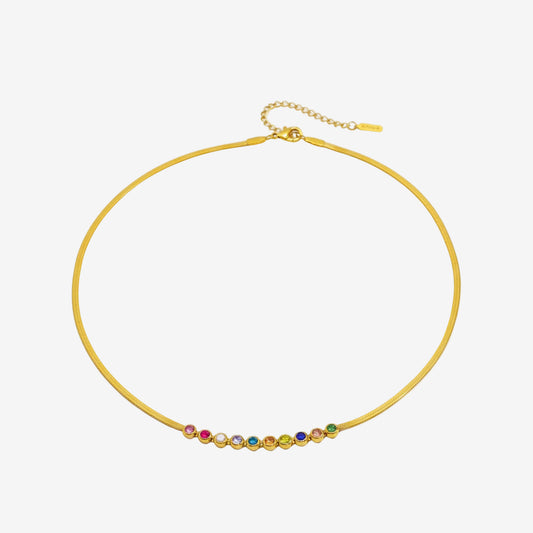 Gold necklace with colorful beads