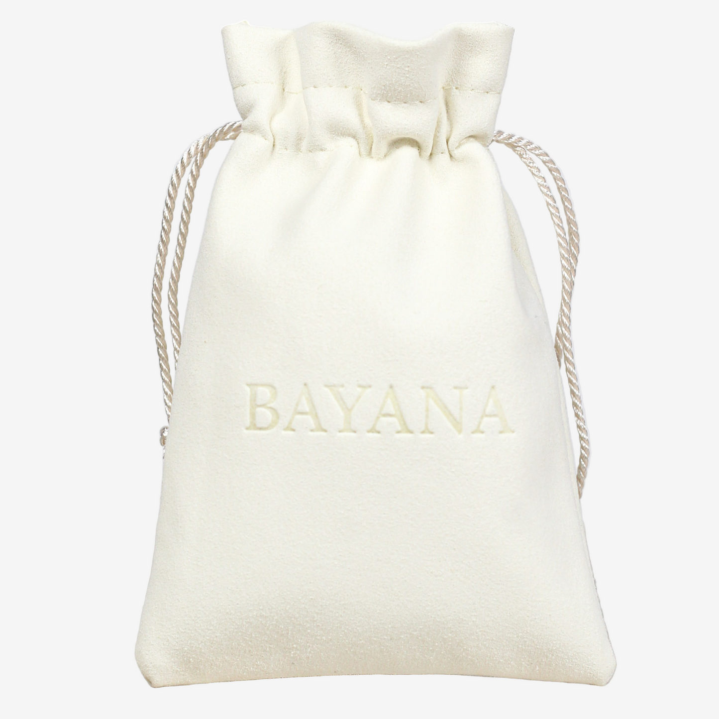 White drawstring bag with 'BAYANA' branding on a white background