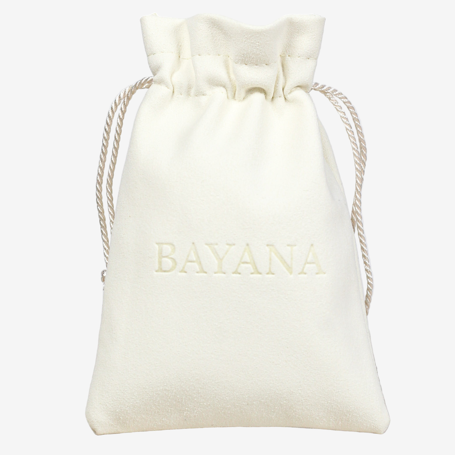 White drawstring bag with 'BAYANA' branding on a white background
