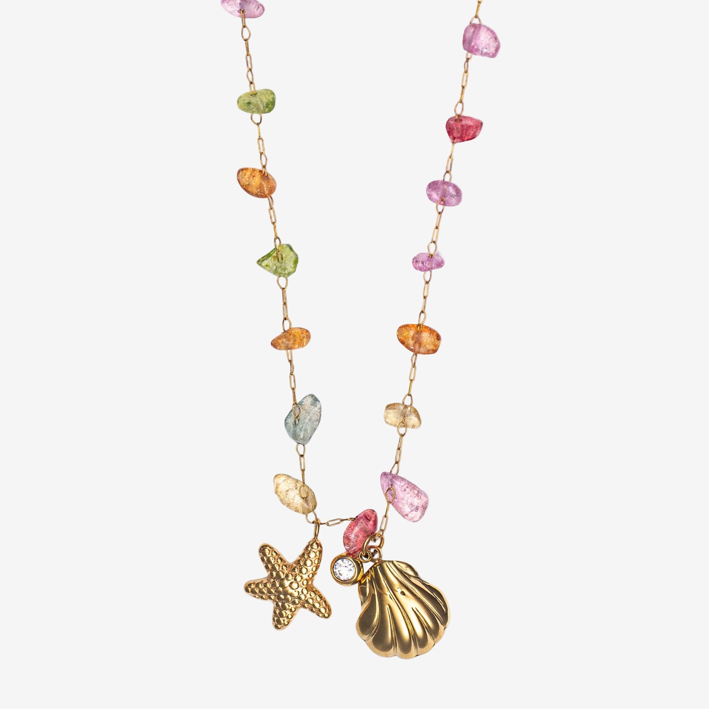 TROPICAL NECKLACE - 18k Stainless Steel- Coloured crushed stones & shells
