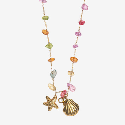 TROPICAL NECKLACE - 18k Stainless Steel- Coloured crushed stones & shells