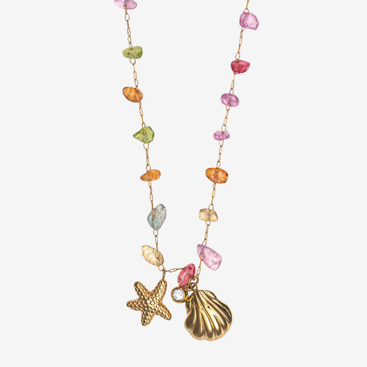 TROPICAL NECKLACE - 18k Stainless Steel- Coloured crushed stones & shells